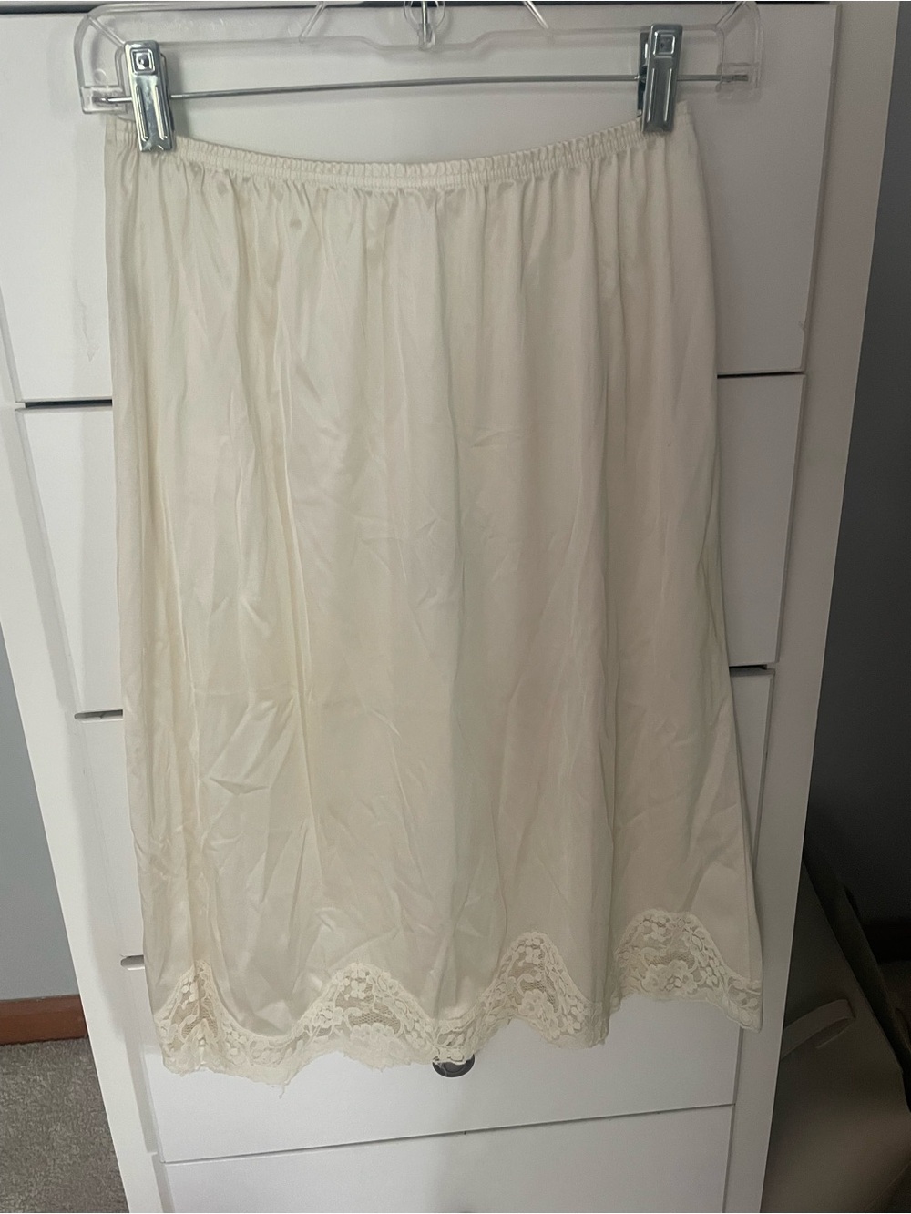 Vintage Cream Slip Skirt with Lace Hem